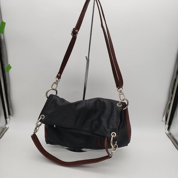 Crossbody Hobo 2 in 1 BORSE in PELLE Made in Italy Purse Bag Black Brown Leather - Picture 9 of 14